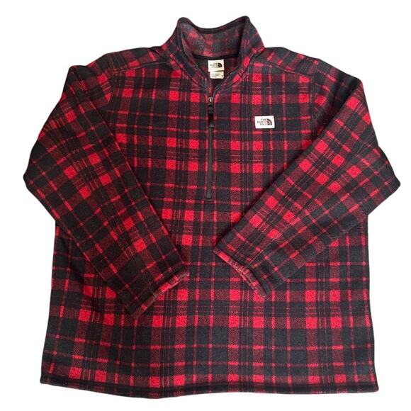 The North Face Men’s XXL Red Black Buffalo Plaid Quarter Zip Fleece Pullover - Picture 1 of 7